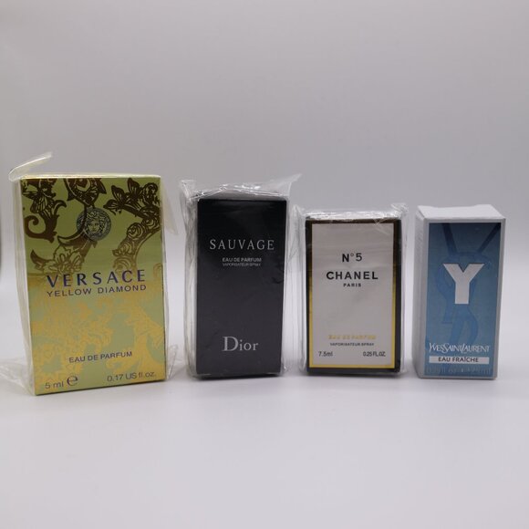 Mini Perfume Set 4 Units Versace,Chanel, Dior And Yves Saint Laurent   Various - Picture 1 of 1